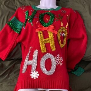 Christmas Ugly Sweater With Tinsel And Sequns Sz L